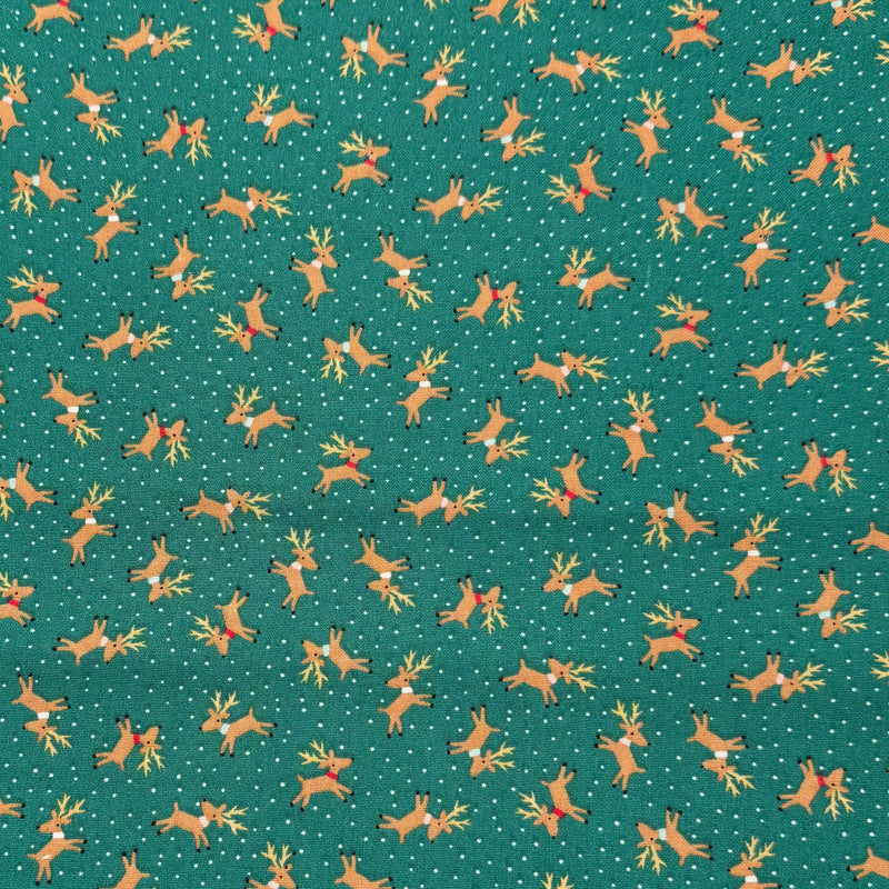 Reindeer Toss Green | 3 Wishes | Quilting Cotton