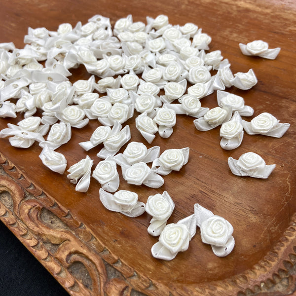 1/2" White Ribbon Roses | 100 count