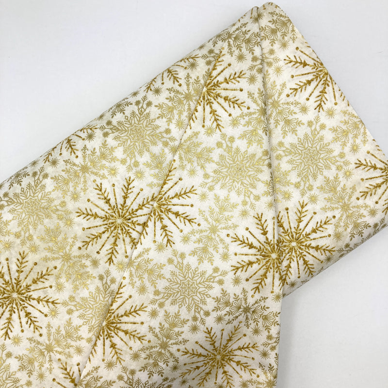 Snowflakes Damask Metallic White Gold | Stonehenge Christmas Joy | Quilting Cotton