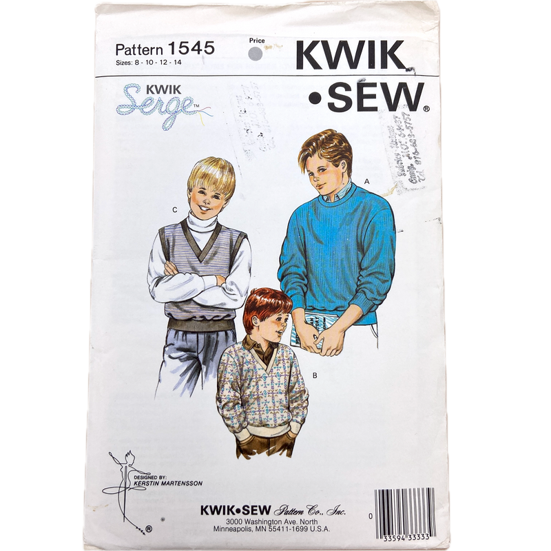 Kwik Sew 1545 | Kid's Sweaters | Size 8-14