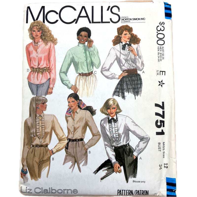 McCall's 7751 | Adult Shirt and Jabot | Size 12