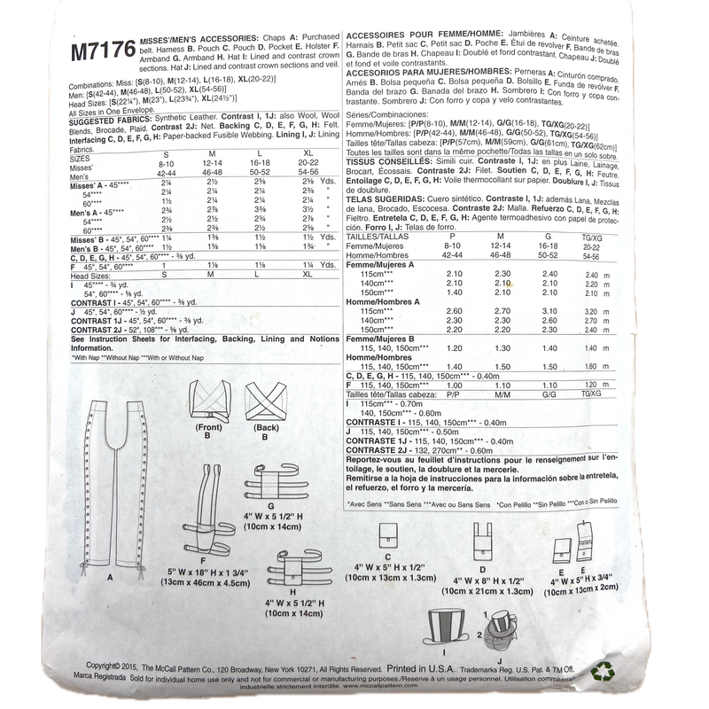 McCall's M7176 | Adult Costume Accessories | One Size