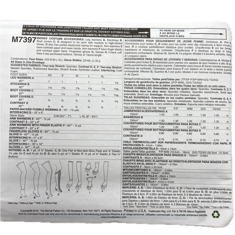 McCall's M7397 | Adult Costume Accessories | One Size