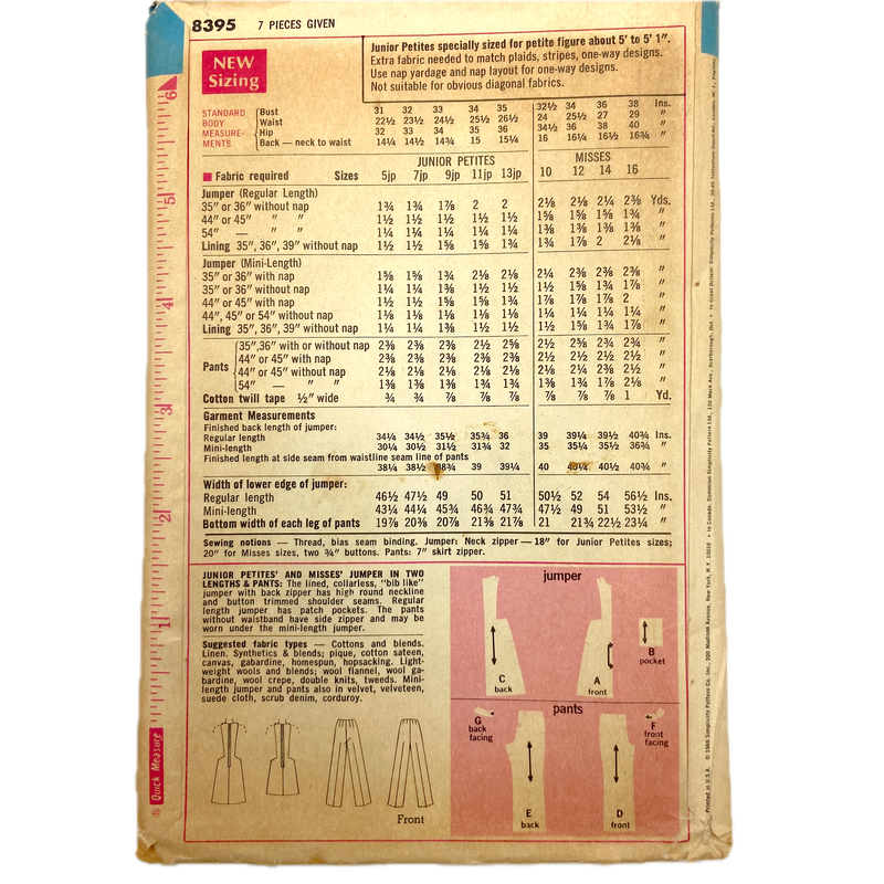 Simplicity 8395 | Junior Petite Jumper in Two Lengths & Pants | Size 14